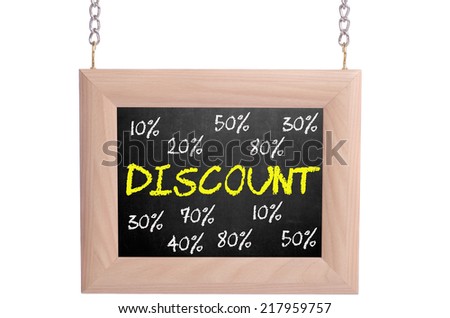 "DISCOUNT" text with hanging wood frame