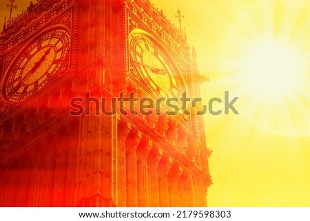 extreme heat in London sun and Big Ben Royalty-Free Stock Photo #2179598303