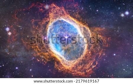 Southern Ring Nebula. Space collage from JWST. James webb telescope research of galaxies. Deep space. Elements of this image furnished by NASA  Royalty-Free Stock Photo #2179619167