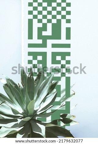 Contemporary digital collage art. Eco green plant and geometry mix. Fashion zine design
