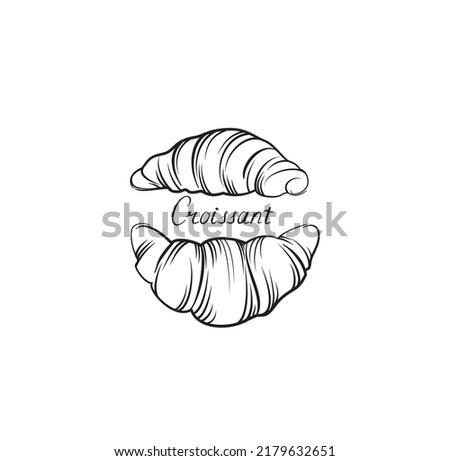 Croissant french food icon set. Bakery food  hand drawing line art over white background. Cake for breakfast banner