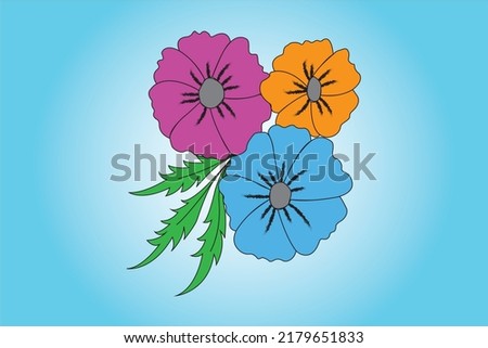 Flower hand drawing vector, colored flower for wall art.
