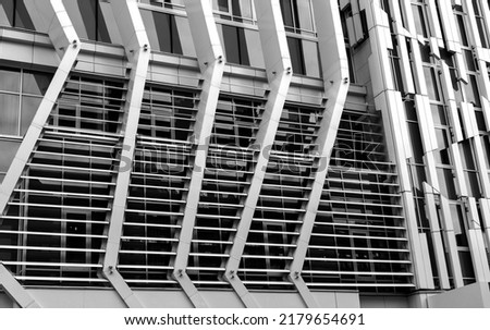 Abstract modern architecture with high contrast black and white tones. Details of the architecture.