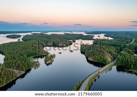 Lake Saimaa at sunset, summer in Finland