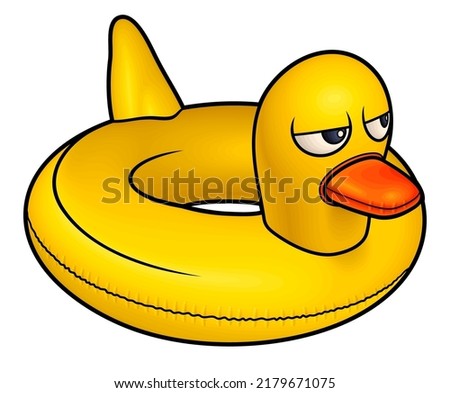 Cartoon cute doodle Duck Inflatable Pool Circle. Summer swimming toy colorful vector funny illustration. Isolated on white background.