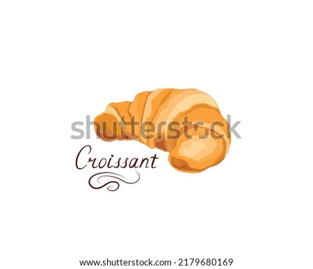 Croissant cartoon isolated clip art illustration. Color hand drawn line french food icon