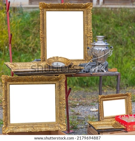 Antique Gold Picture Frames Art and Russian Samovar at Flea Market