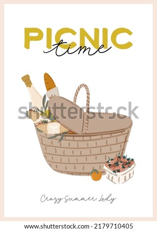 Summer picnic: fruits, berries, cake, hotdog, sandwich, bbq grill, coffee, ice cream, pie. Top view. Icon set flat design of picnic items. For banners, posters, promotion, presentation templates