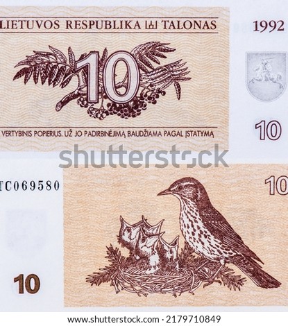 Denomination, Portrait from Lithuania 10 Talonas 1992 Banknotes. 