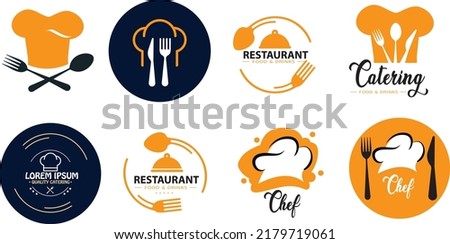 Cooking class Vintage modern elements, Kitchen emblems, symbols, icons, food studio labels, badges collection. Business signs template, logo, identity, culinary school labels, badges and objects.
 Royalty-Free Stock Photo #2179719061