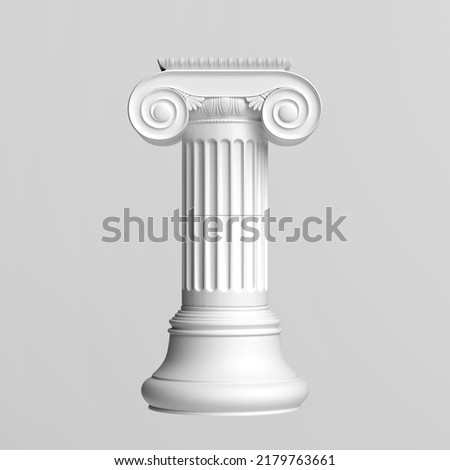 Ancient Greek column with a capital isolated on a grey background. Render 3d model