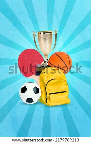 Artwork magazine picture of different sports competition golden championship cup isolated drawing background