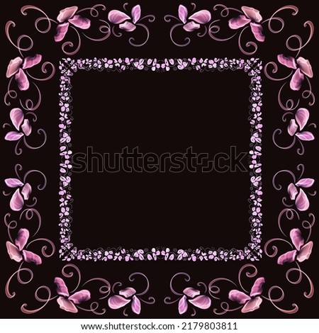 Ukrainian border ornament on a black background for a banner, brochure, poster, space for text, pink color