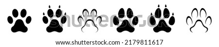 Dog or cat paw print flat icon. Different animal paw print. Dog, puppy silhouette animal diagonal tracks for t-shirts. Animal apps and websites. Vector illustrations