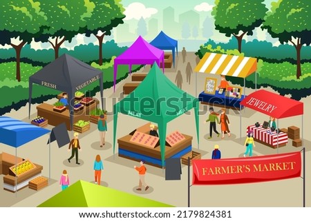 A vector illustration of People at Farmers Market