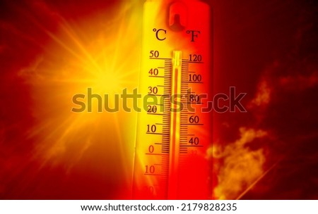 thermometer over 38 degrees heat wave Royalty-Free Stock Photo #2179828235