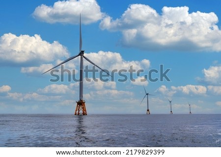 Wind turbines off the shores of Block Island, Rhode Island, USA. Royalty-Free Stock Photo #2179829399