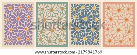 Abstract Posters Set with Daisy Flower. Aesthetic Modern Art Illustration. Vector Retro Groovy Pattern. Retro Floral Posters Royalty-Free Stock Photo #2179841769