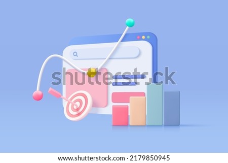 3D SEO optimization browser icon for marketing social media concept. Interface for analytics strategy and social media research planing. 3d graph stock vector icon for financial render illustration Royalty-Free Stock Photo #2179850945