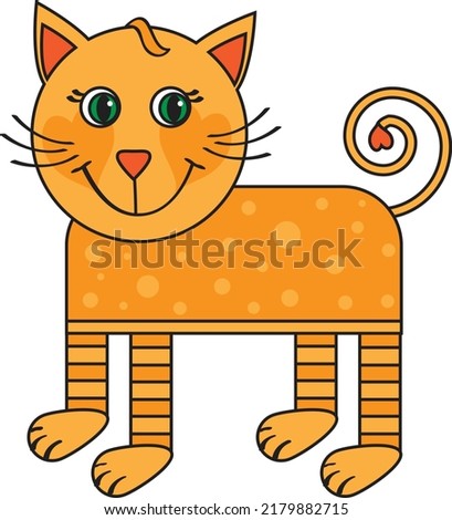 Whimsical yellow cat vector clip art