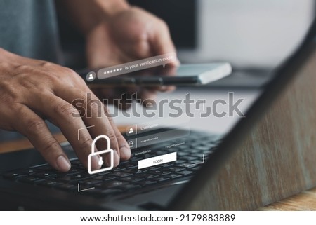 Concept of cyber security in two-step verification, multi-factor authentication, information security, encryption, secure access to user's personal information, secure Internet access, cybersecurity.