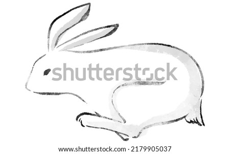 Ink painting, line drawing of a running rabbit