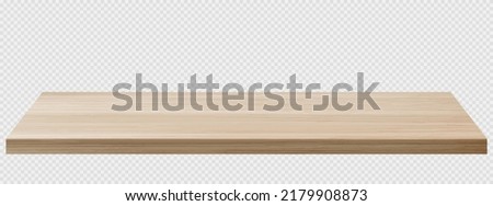 Wood table perspective view, wooden surface of desk, kitchen top made of brown timber board isolated on transparent background. Tabletop interior design element, Realistic 3d vector illustration Royalty-Free Stock Photo #2179908873