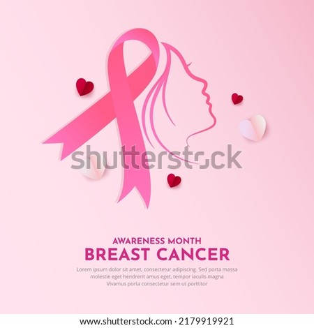 Happy International breast cancer day design background with pink ribbon and woman silhouette vector Royalty-Free Stock Photo #2179919921