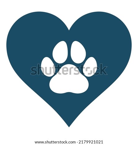 Dog paw print on a heart on white background. Isolated illustration.