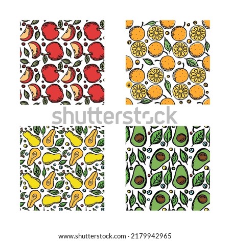 set of different seamless fruit patterns. doodle vector fruit background