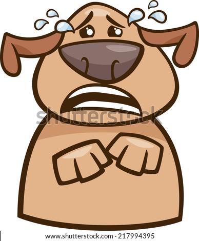 Cartoon Illustration of Funny Dog Expressing Sadness and Crying