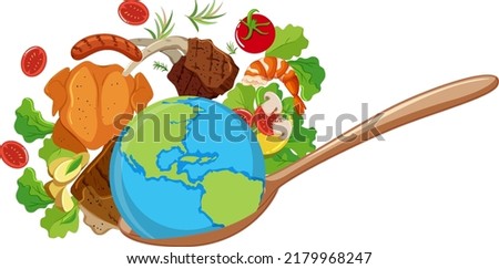 Earth around with food and vegetable illustration