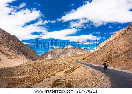 Himalayas landscape with mountains sun lights and clouds. Jammu and Kashmir State, North India 