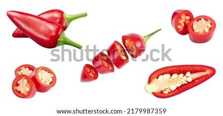 Set of different chili pepper isolated on white background. Collection chili pepper isolated Royalty-Free Stock Photo #2179987359