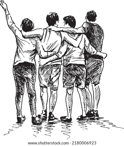 Hand sketch of a group of friends. Vector illustration. Royalty-Free Stock Photo #2180006923
