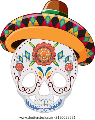 Mexican painted skull isolated illustration