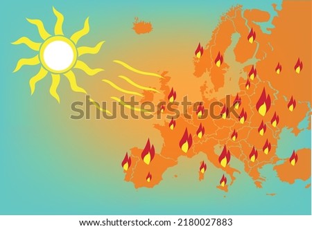 Europe Heat Wave or Forest Fires Concept. Editable Clip Art.