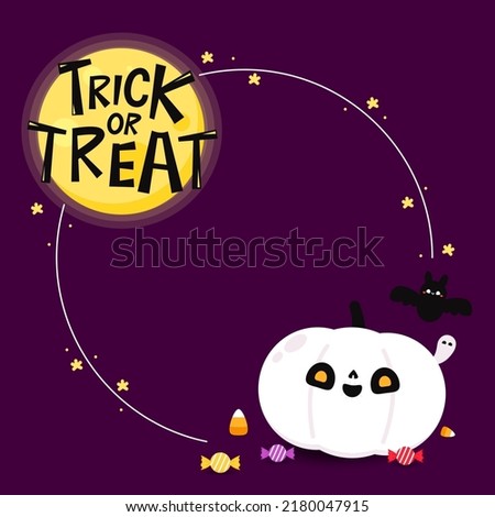 Halloween frame. Abstract Halloween Greeting Card Template with Free Text Space- Frame Silhouette. Trick or treat design with cute pumpkin.