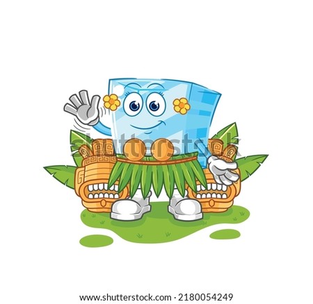 the glass hawaiian waving character. cartoon mascot vector