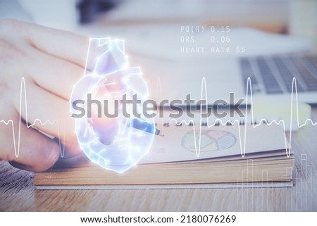 Abstract heart on background. Medicine and health concept. Double exposure