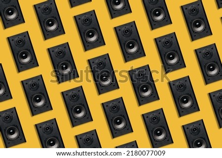 music column speaker pattern black on yellow background, music, sound waves, audio equipment, soundbox texture