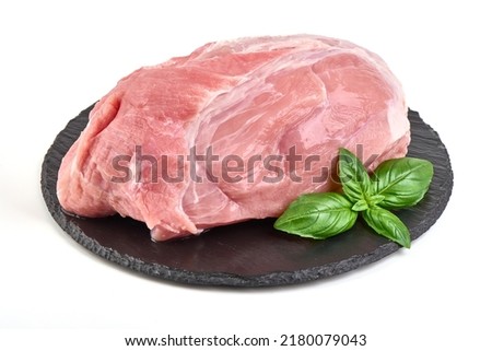 Raw pork ham, pork leg, isolated on white background Royalty-Free Stock Photo #2180079043
