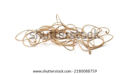 String tangled mess. Complex, confusion, chaos concept with yarn ball cord, rope Royalty-Free Stock Photo #2180088759