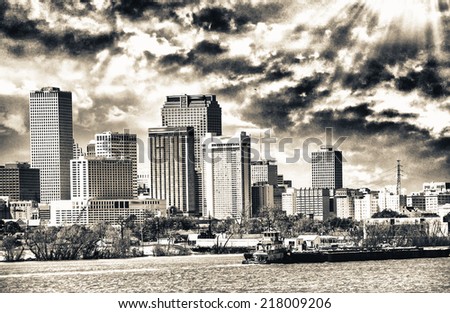 New Orleans, Louisiana. Mississippi river and city skyline.