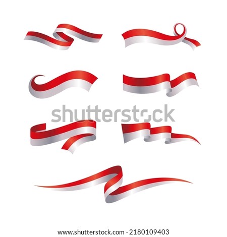set of indonesia flag ribbon vector, wavy indonesia flag collection Royalty-Free Stock Photo #2180109403