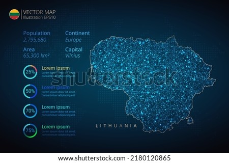 Lithuania map infographics vector template with abstract geometric mesh polygonal light concept on blue background. Template for diagram, graph, presentation and chart.