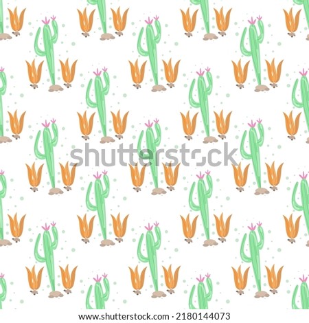 	
Illustration vector graphic seamless pattern adorable green cactus with pink flowers. Premium ornamental decorative vector . Print on  textile, good for  wallpaper and background. Free vector