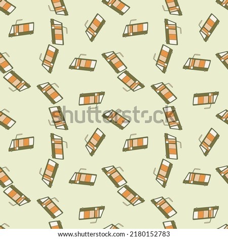 Cute trolleybus seamless pattern. City transport wallpaper. Kids electric vehicle background. Simple design for fabric, textile print, wrapping, cover, surface