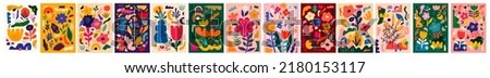 Trendy posters and cards with flowers and abstract patterns. Summer bright colourful abstract collection of posters. Set of amazing floral designs for Notebook covers. Royalty-Free Stock Photo #2180153117