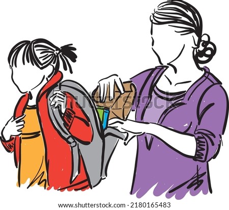 mother and daughter back to school concept vector illustration